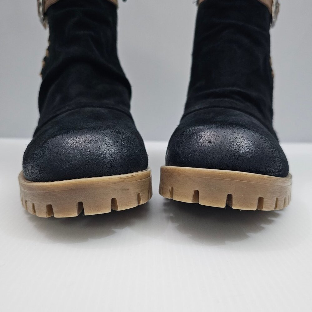 Miz Mooz Mandy Ankle Boot Womens EU 41 Black Suede Whipstitch Buckle Chunky Heel - Picture 7 of 16
